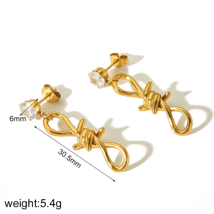 1 Pair Simple Sweet Style Twist Knot Shape Stainless Steel  Gold Color Inlay Rhinestone Women's Drop Earrings Picture3